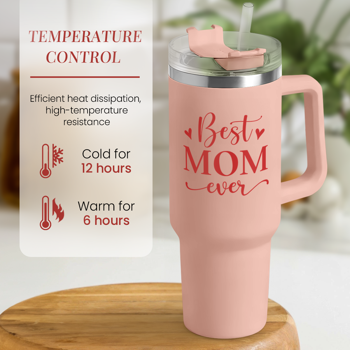 Coral Best Mom Ever Quencher Tumbler with Handle 40oz