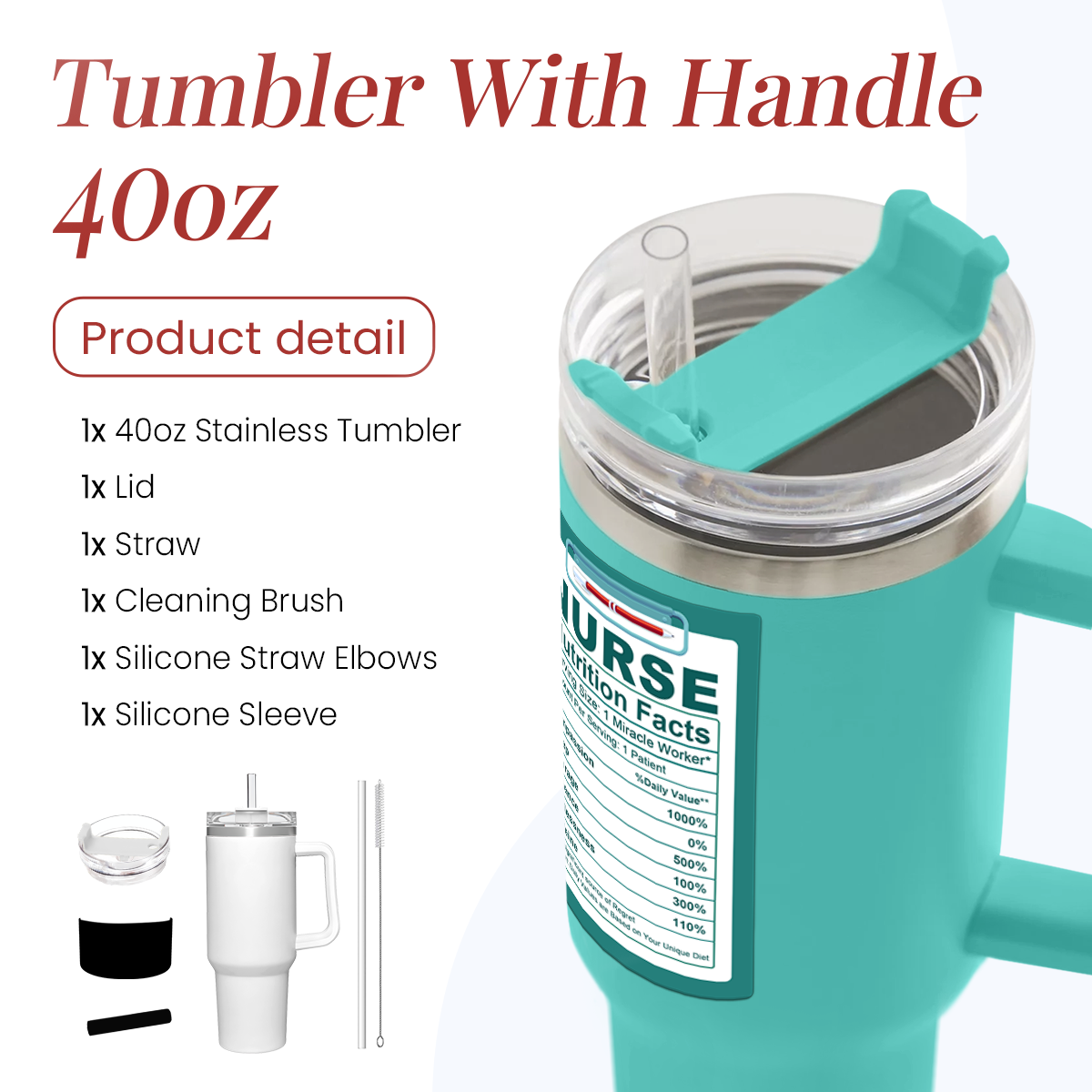 Mint Nurse Quencher Tumbler with Handle 40oz