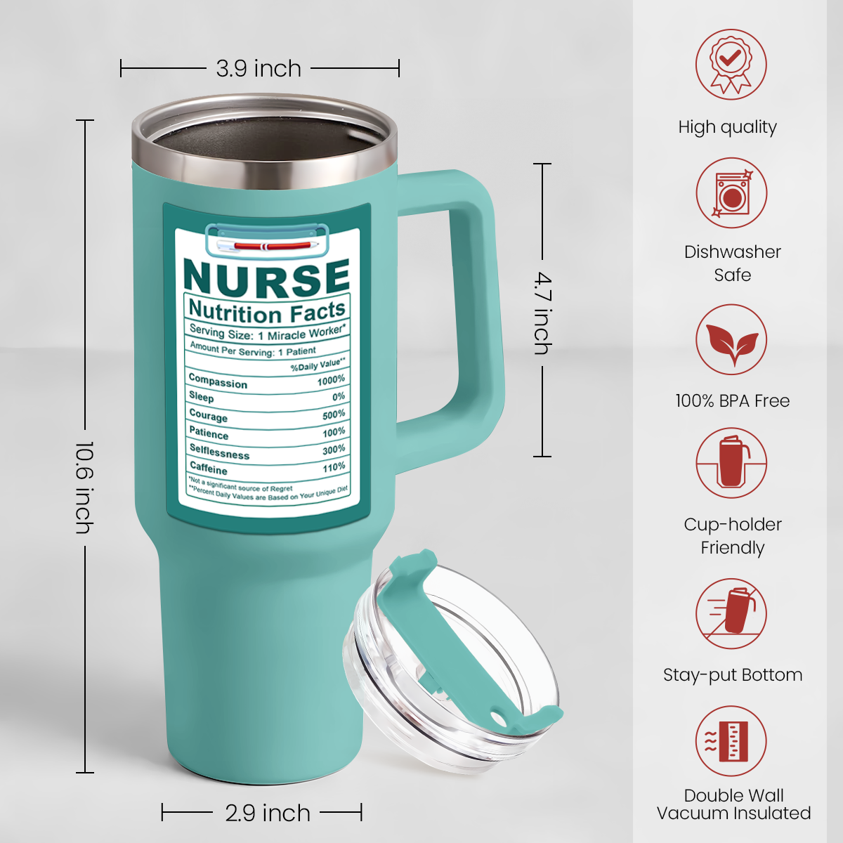 Mint Nurse Quencher Tumbler with Handle 40oz