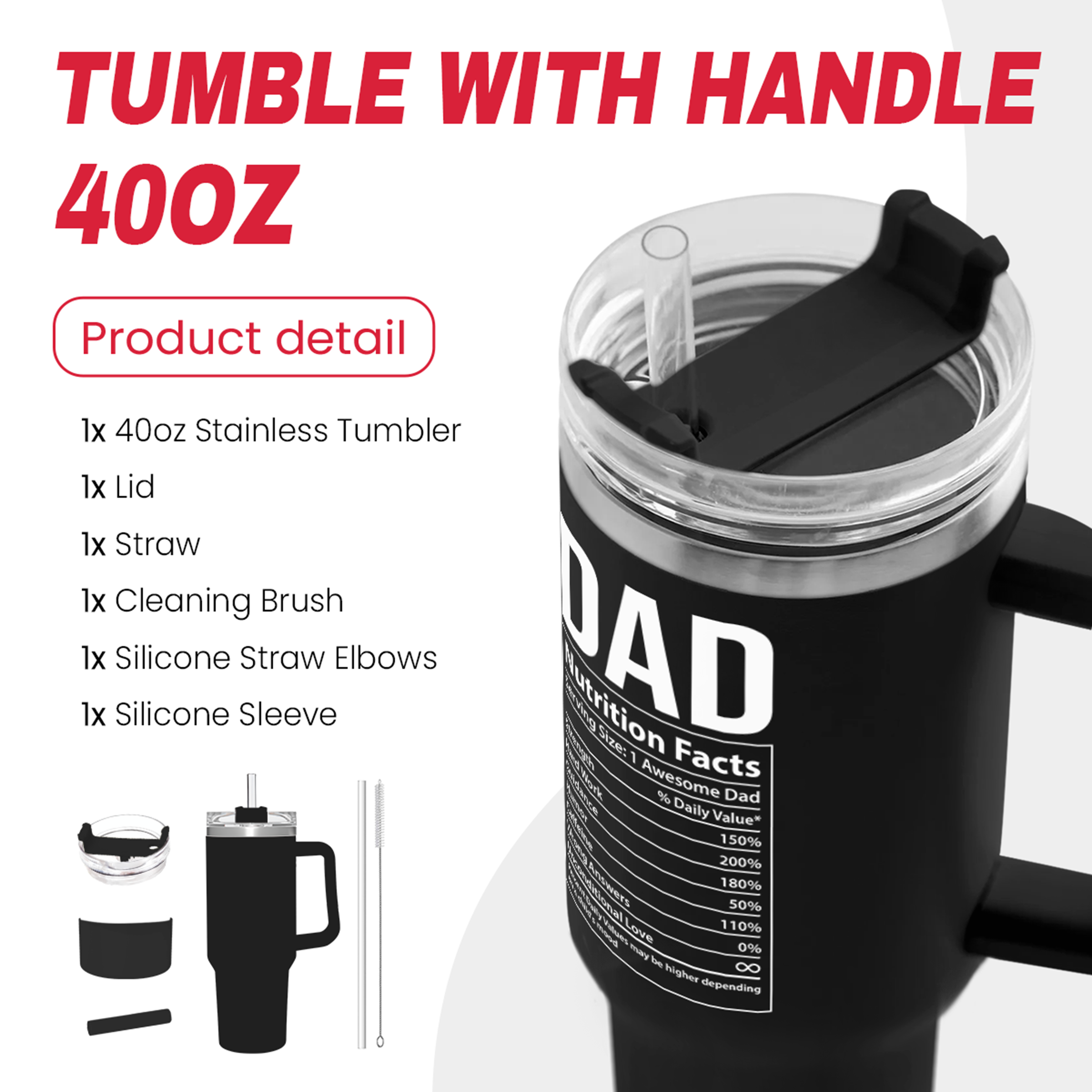 Black Best Dad Ever Quencher Tumbler with Handle 40oz