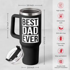 Dad Gifts for Dad from Daughter Son Best Dad Ever Tumbler with Handle 40oz Stainless Steel Insulated - Coffee Tumbler for Dad Father's Day Birthday Christmas Cup Gift Set with Lid & Straw