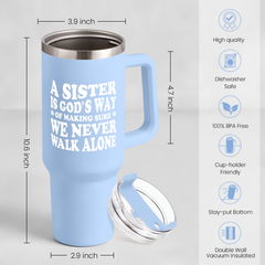Sisters Gifts from Sister - Tumbler 40oz Stainless Steel Insulated with Handle and Straw Christmas Birthday Friendship Gifts for Soul Sister BFF Bestie Best Friends