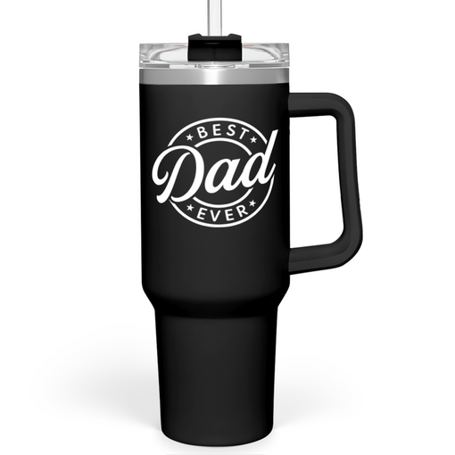 Best Dad Ever Tumbler with Handle 40oz Stainless Steel Insulated - Dad Gifts for Dad from Daughter Son - Coffee Tumbler for Dad Father's Day Birthday Christmas Cup Gift Set with Lid & Straw