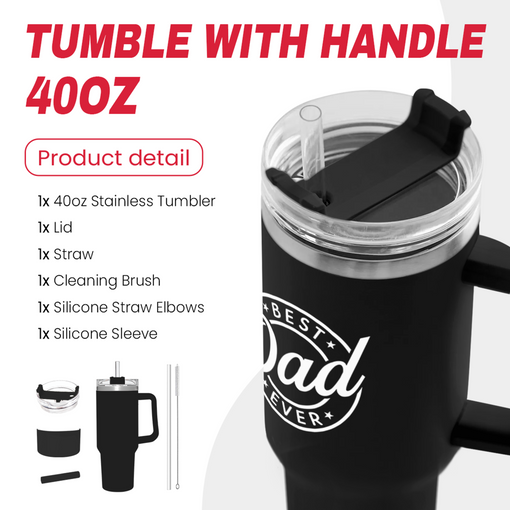 Best Dad Ever Tumbler with Handle 40oz Stainless Steel Insulated - Dad Gifts for Dad from Daughter Son - Coffee Tumbler for Dad Father's Day Birthday Christmas Cup Gift Set with Lid & Straw