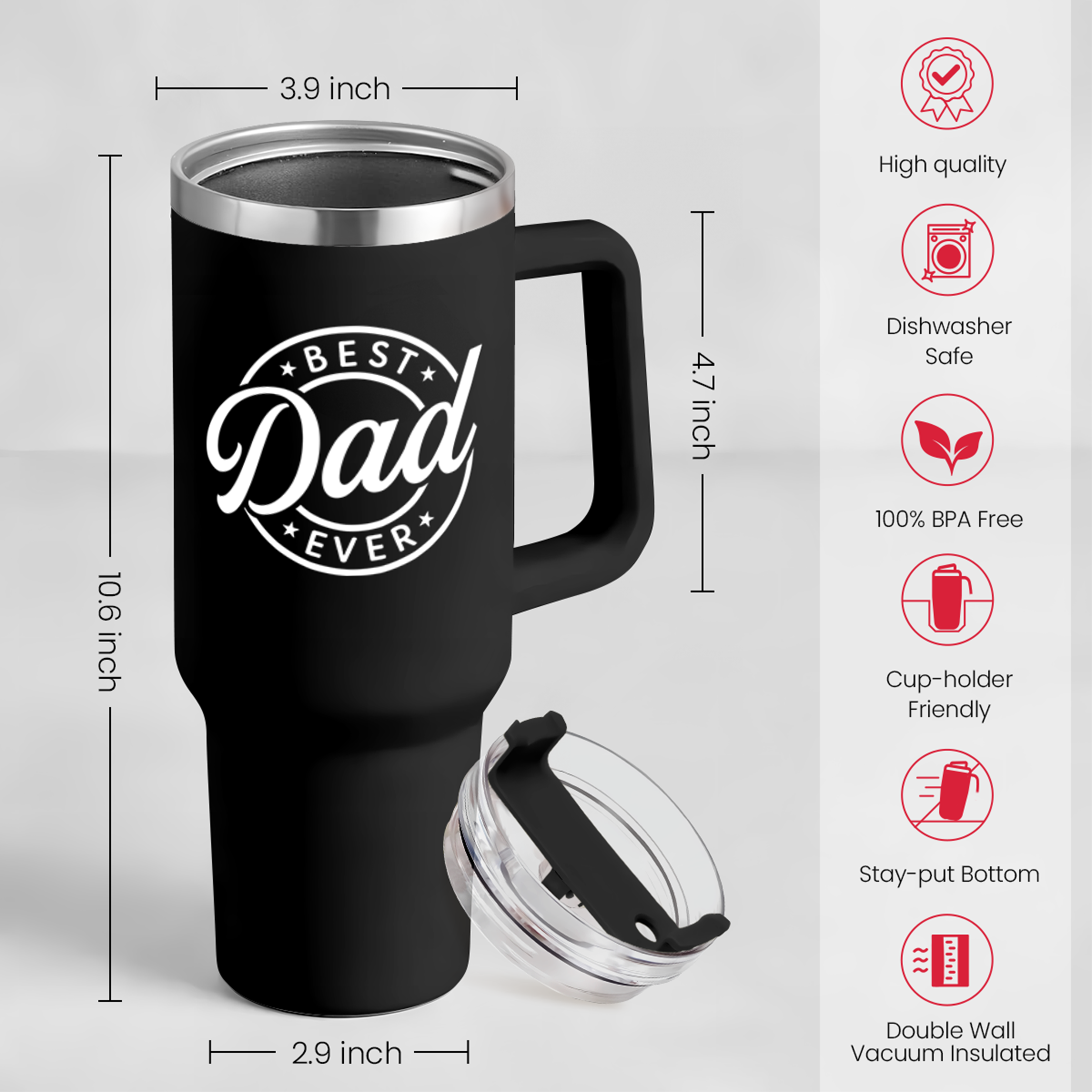 Black Best Dad Ever Quencher Tumbler with Handle 40oz