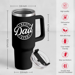 Best Dad Ever Tumbler with Handle 40oz Stainless Steel Insulated - Dad Gifts for Dad from Daughter Son - Coffee Tumbler for Dad Father's Day Birthday Christmas Cup Gift Set with Lid & Straw