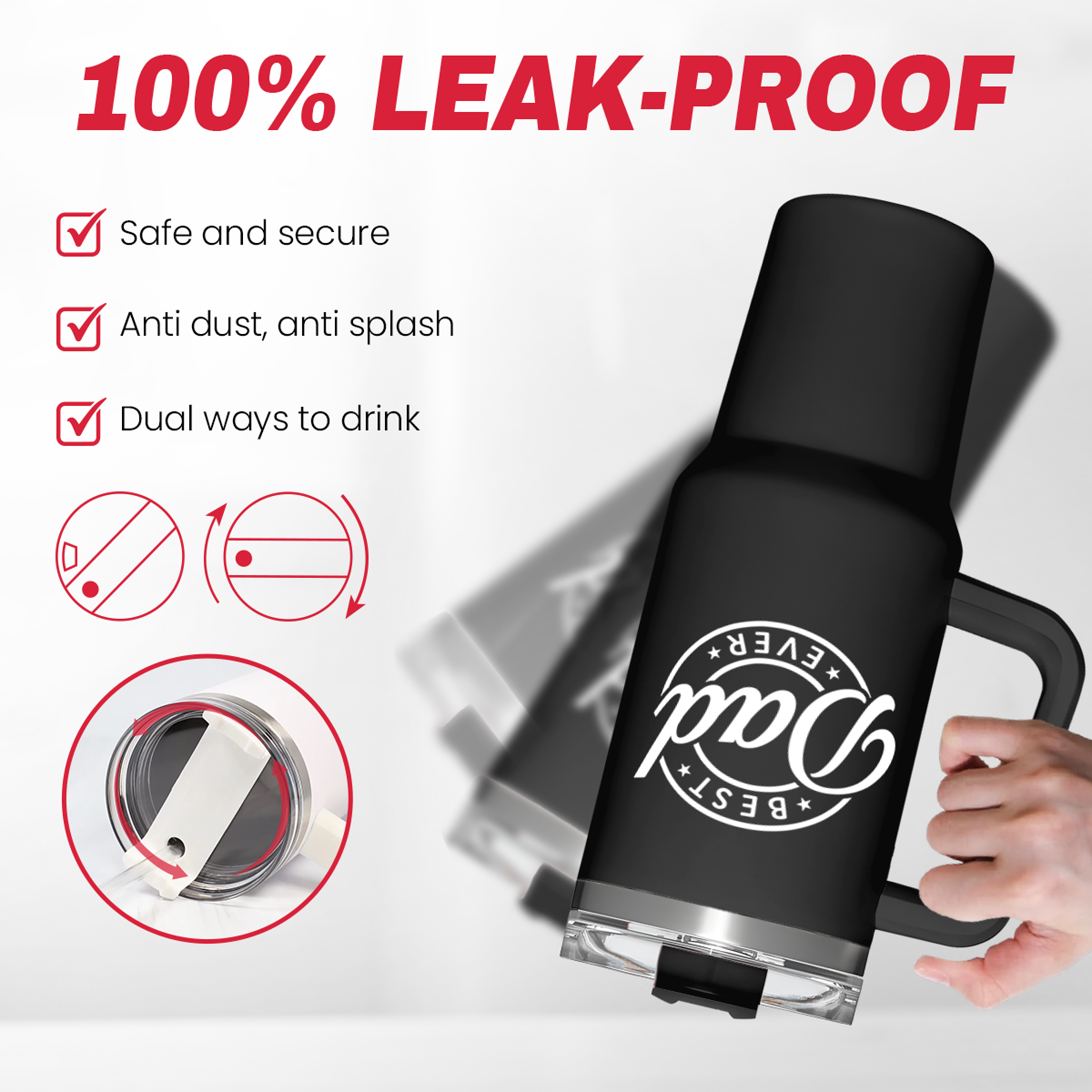 Black Best Dad Ever Quencher Tumbler with Handle 40oz
