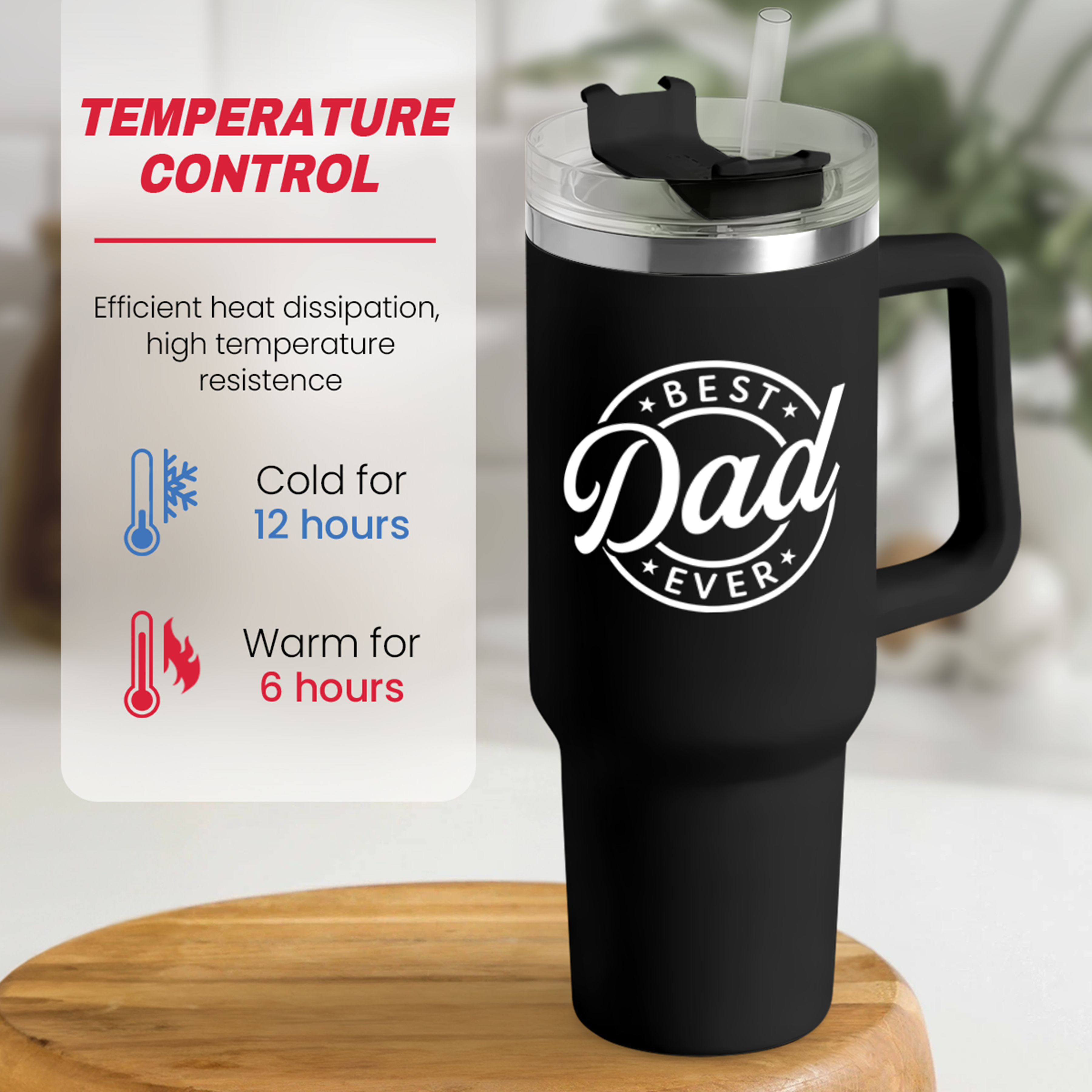 Black Best Dad Ever Quencher Tumbler with Handle 40oz