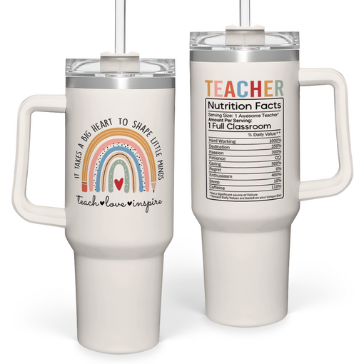 Teacher Appreciation Gifts It Takes a Big Heart to Shape Little Minds Tumbler with Handle 40oz Stainless Steel Coffee Cup - Thank You Gifts from Students for Teacher's Day Graduation Gifts