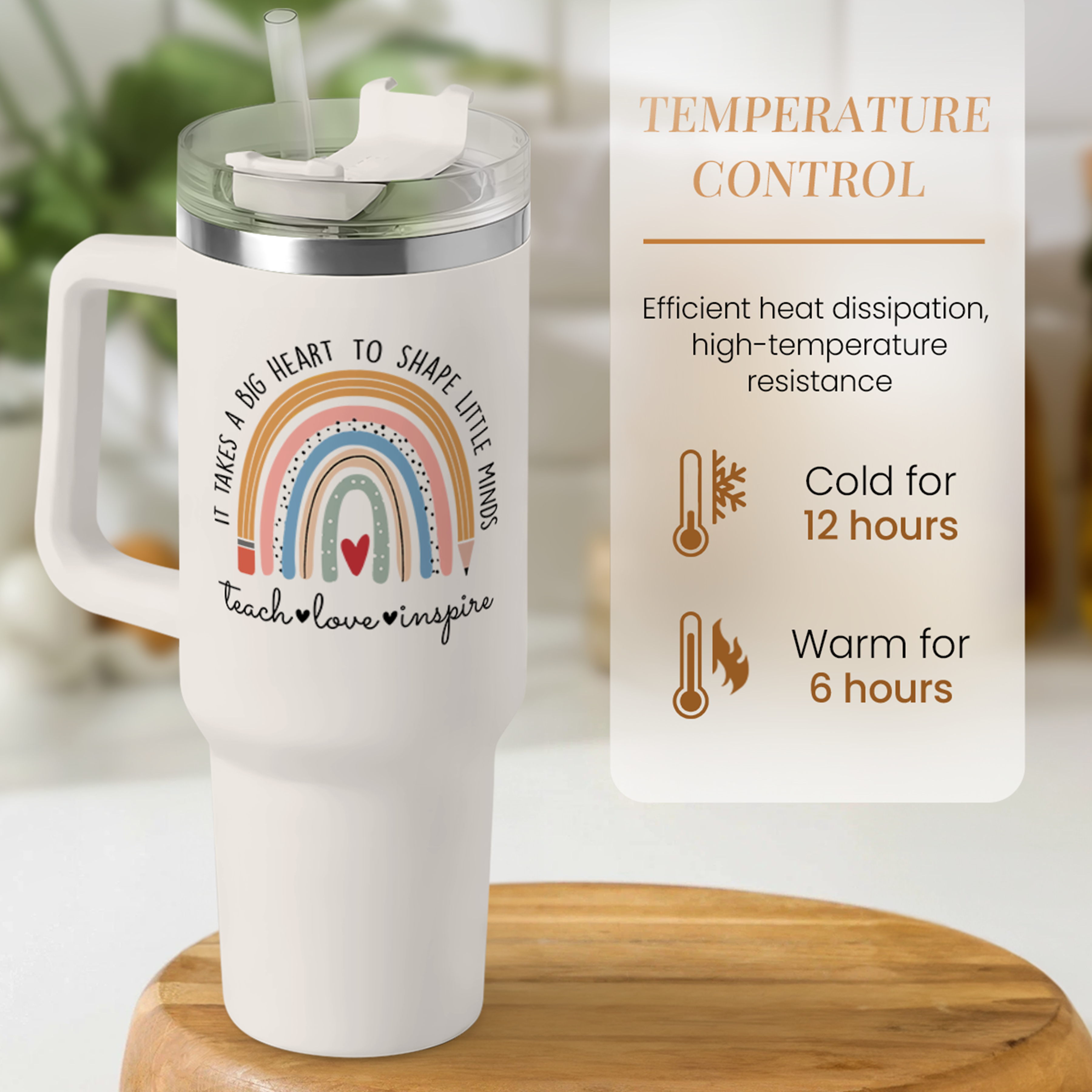 White Teacher Quencher Tumbler with Handle 40oz