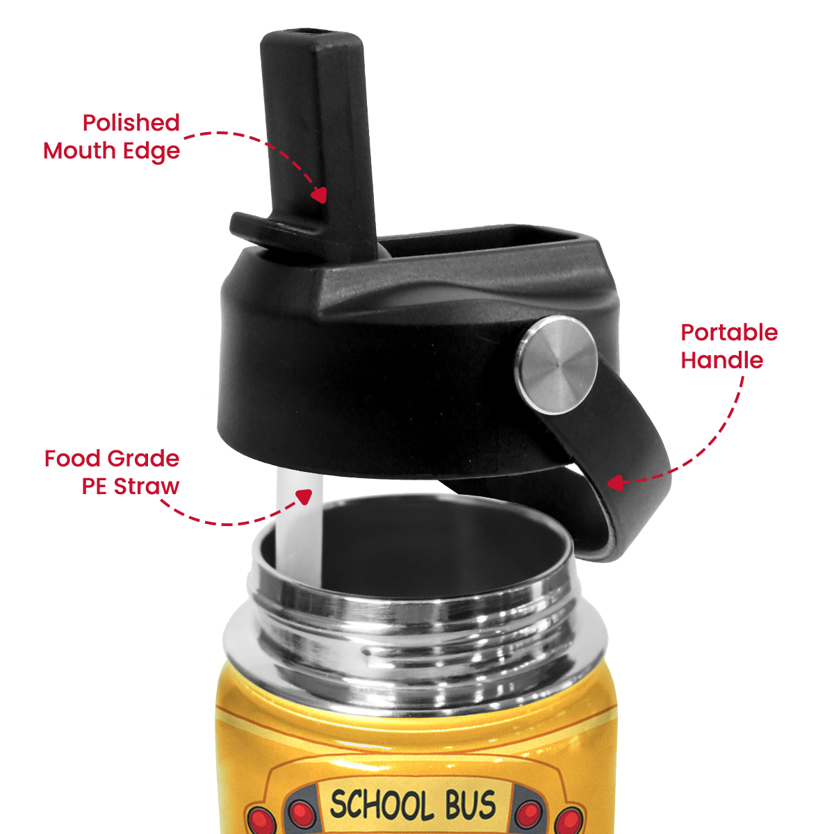 Yellow School Bus SipKid | Kids Stainless Steel Straw Lid Water Bottle 12oz