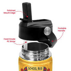 School Bus Water Bottle - Kids Water Bottle with Straw Lid - 12 Oz Insulated Stainless Steel Water Bottles for Toddlers Kid Boys - Travel Cup for School Sports