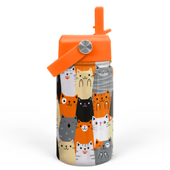 Orange Cat SipKid | Kids Stainless Steel Straw Lid Water Bottle 12oz