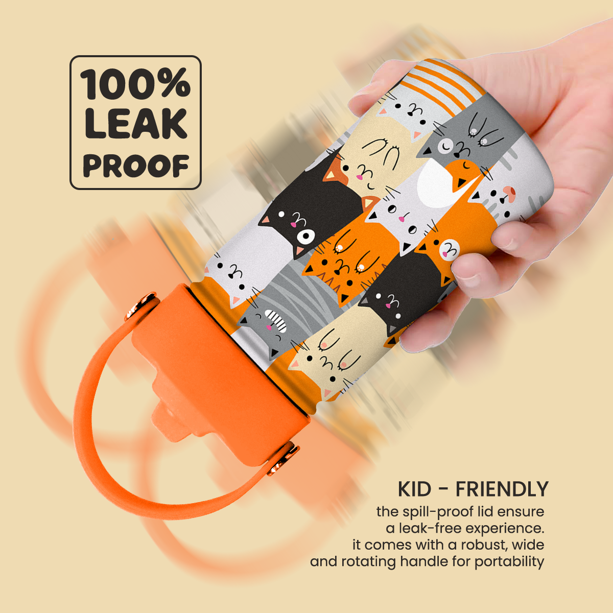 Orange Cat SipKid | Kids Stainless Steel Straw Lid Water Bottle 12oz