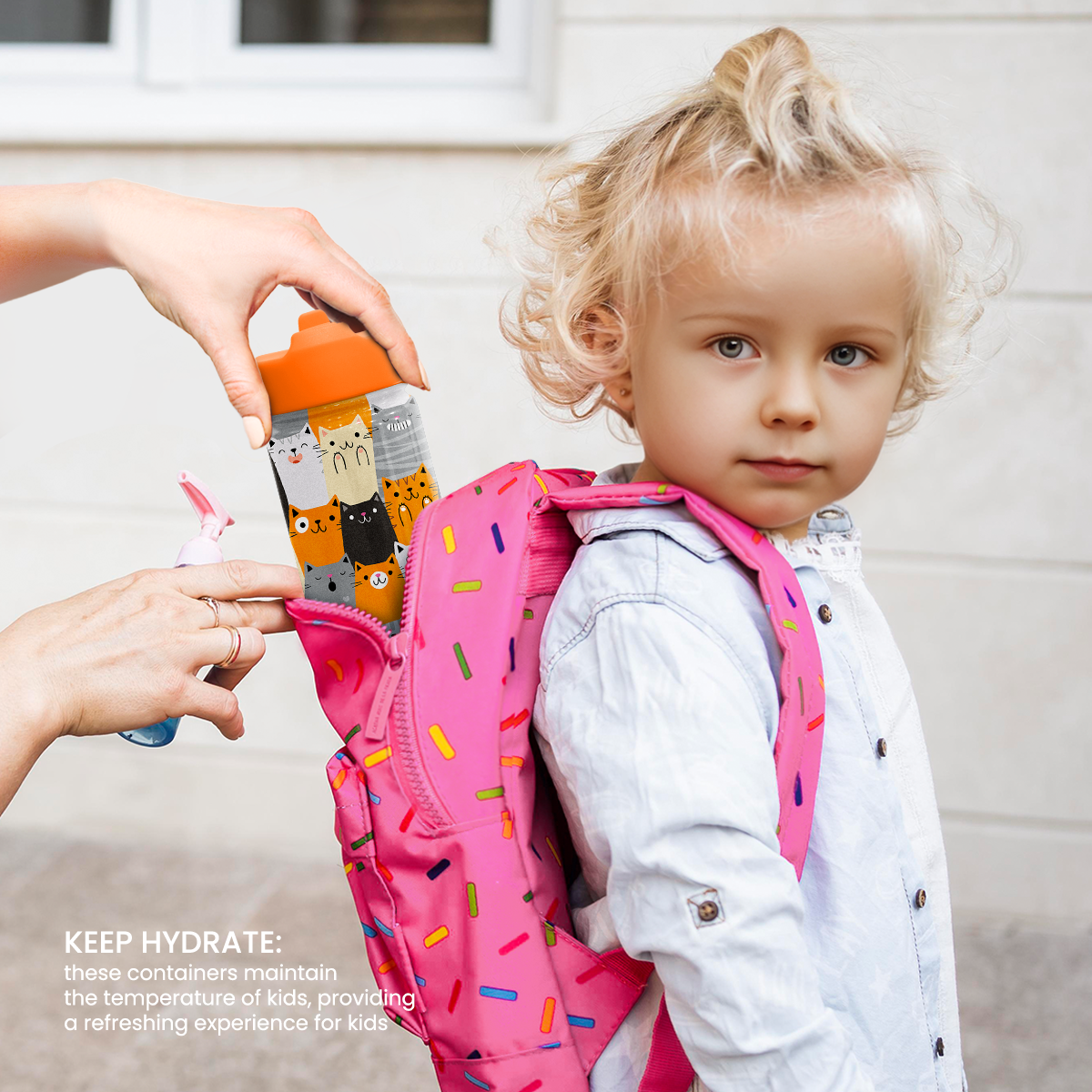 Orange Cat SipKid | Kids Stainless Steel Straw Lid Water Bottle 12oz