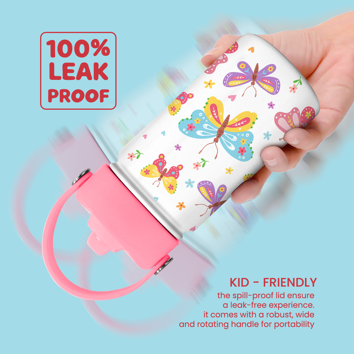 White Butterfly SipKid | Kids Stainless Steel Straw Lid Water Bottle 12oz