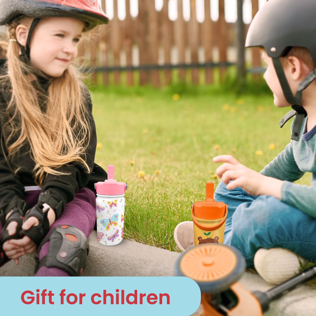 White Butterfly SipKid | Kids Stainless Steel Straw Lid Water Bottle 12oz