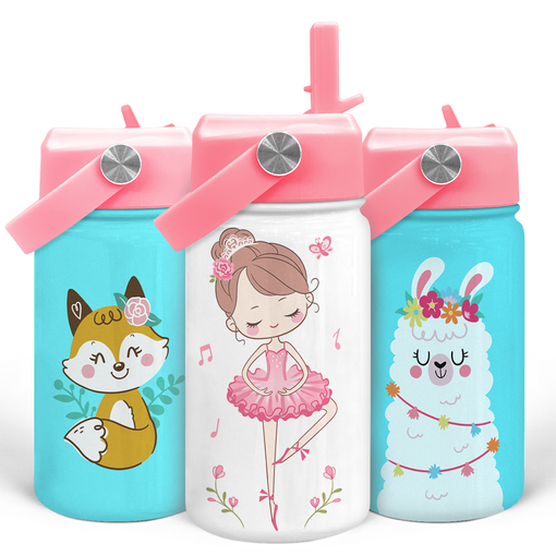 Ballet Water Bottle - Kids Water Bottle with Straw Lid - 12 Oz Insulated Stainless Steel Water Bottles for Toddlers Kid Girls - Travel Cup for School Sports