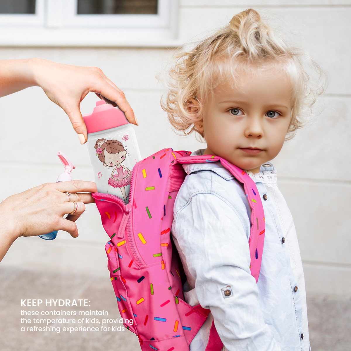 Pink Ballet SipKid | Kids Stainless Steel Straw Lid Water Bottle 12oz
