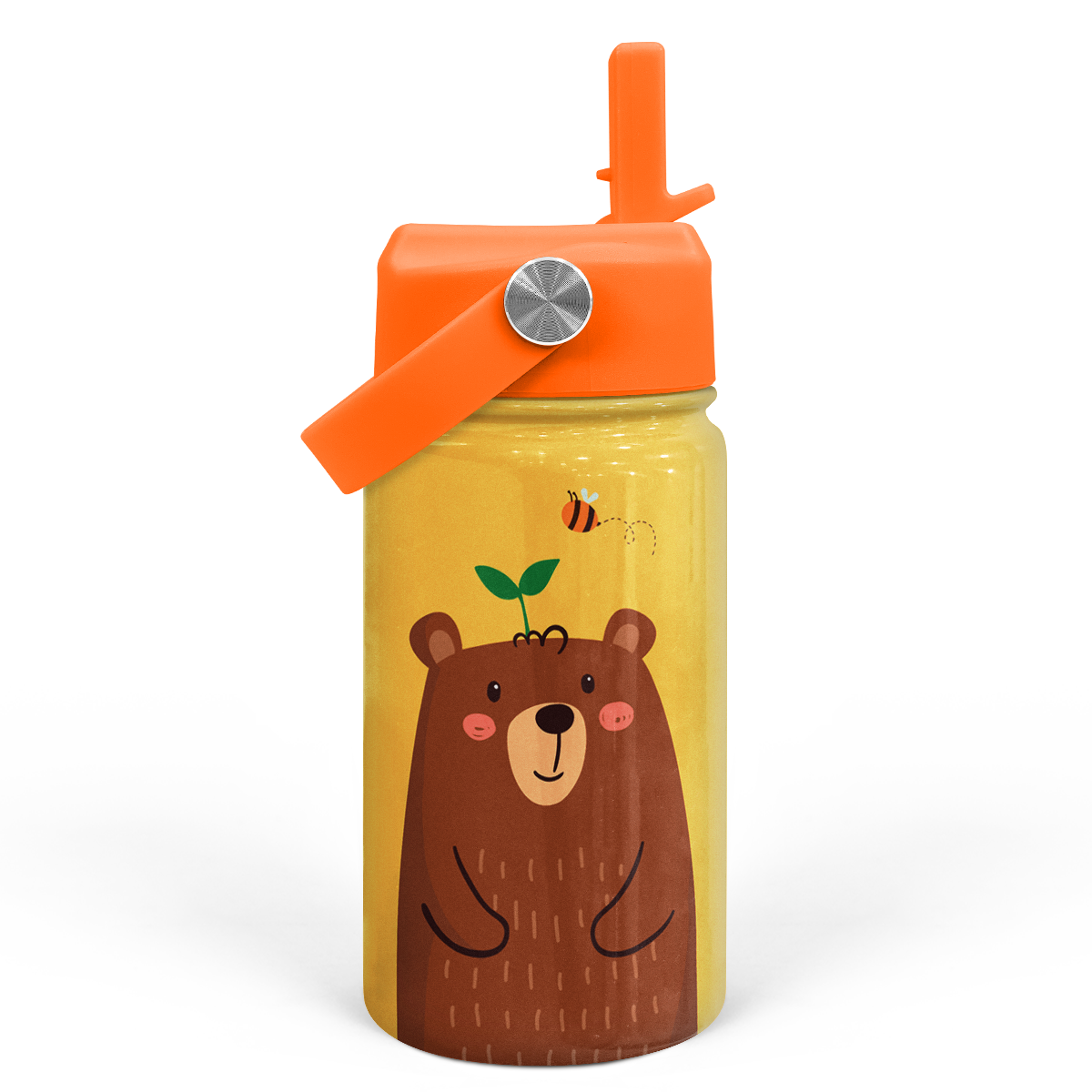 Yellow Bear SipKid | Kids Stainless Steel Straw Lid Water Bottle 12oz