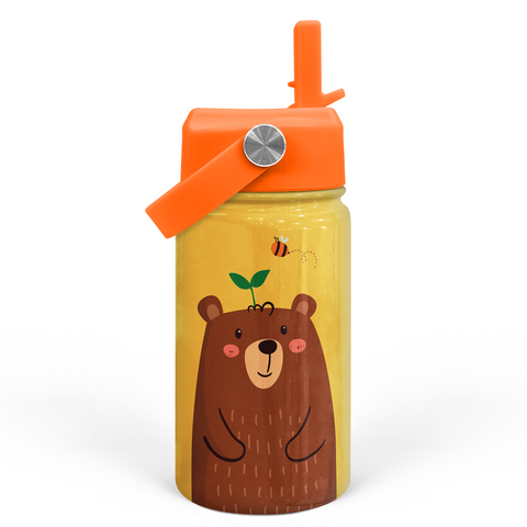 Yellow Bear SipKid | Kids Stainless Steel Straw Lid Water Bottle 12oz