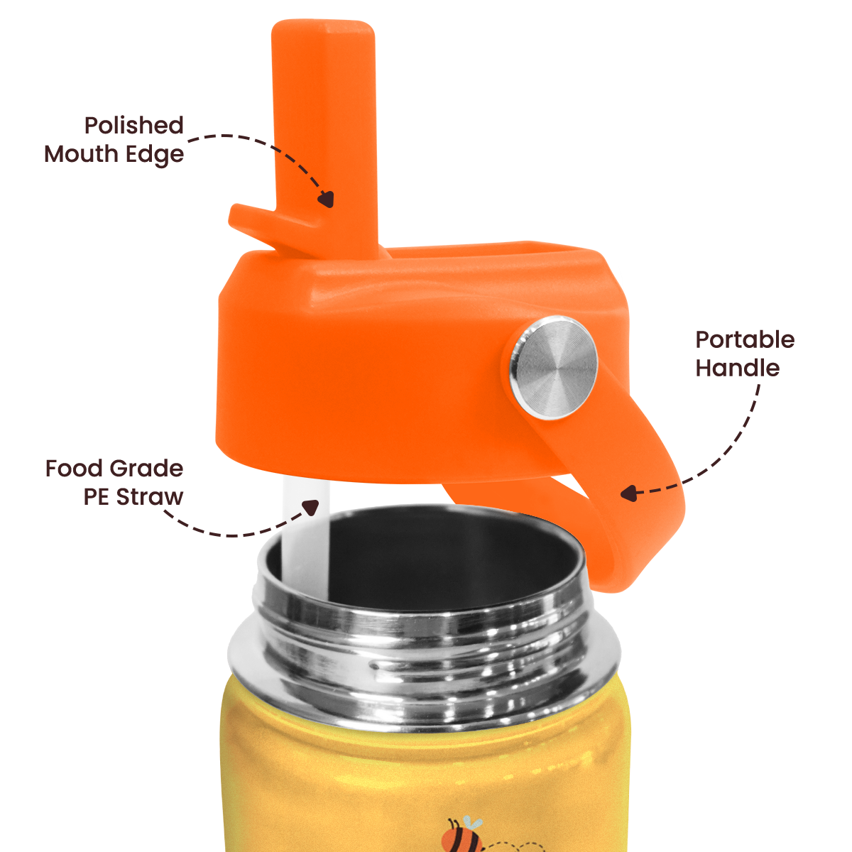 Yellow Bear SipKid | Kids Stainless Steel Straw Lid Water Bottle 12oz