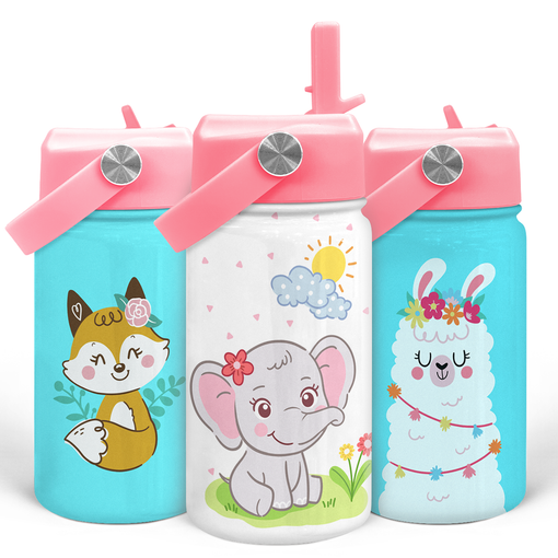 Elephant Water Bottle - Kids Water Bottle with Straw Lid - 12 Oz Insulated Stainless Steel Water Bottles for Toddlers Kid Girl - Travel Cup for School Sports