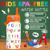 White Alphabet SipKid | Kids Stainless Steel Straw Lid Water Bottle 12oz