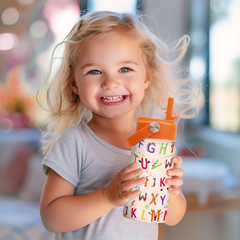 White Alphabet SipKid | Kids Stainless Steel Straw Lid Water Bottle 12oz