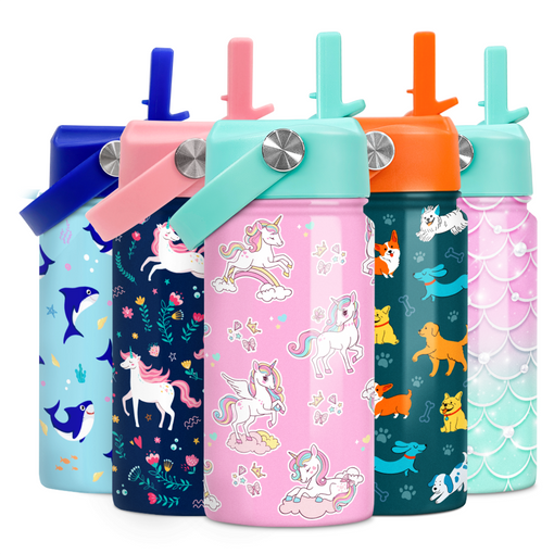 Unicorn Water Bottle - Kids Water Bottle with Straw Lid - 12 Oz Insulated Stainless Steel  Water Bottles for Toddlers Kid Girls - Travel Cup for School Sports