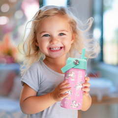Pink Unicorn SipKid | Kids Stainless Steel Straw Lid Water Bottle 12oz