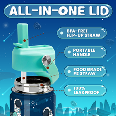 Astronaut Water Bottle - Kids Water Bottle with Straw Lid - 12 Oz Insulated Stainless Steel Water Bottles for Toddlers Kid Boys - Travel Cup for School Sports