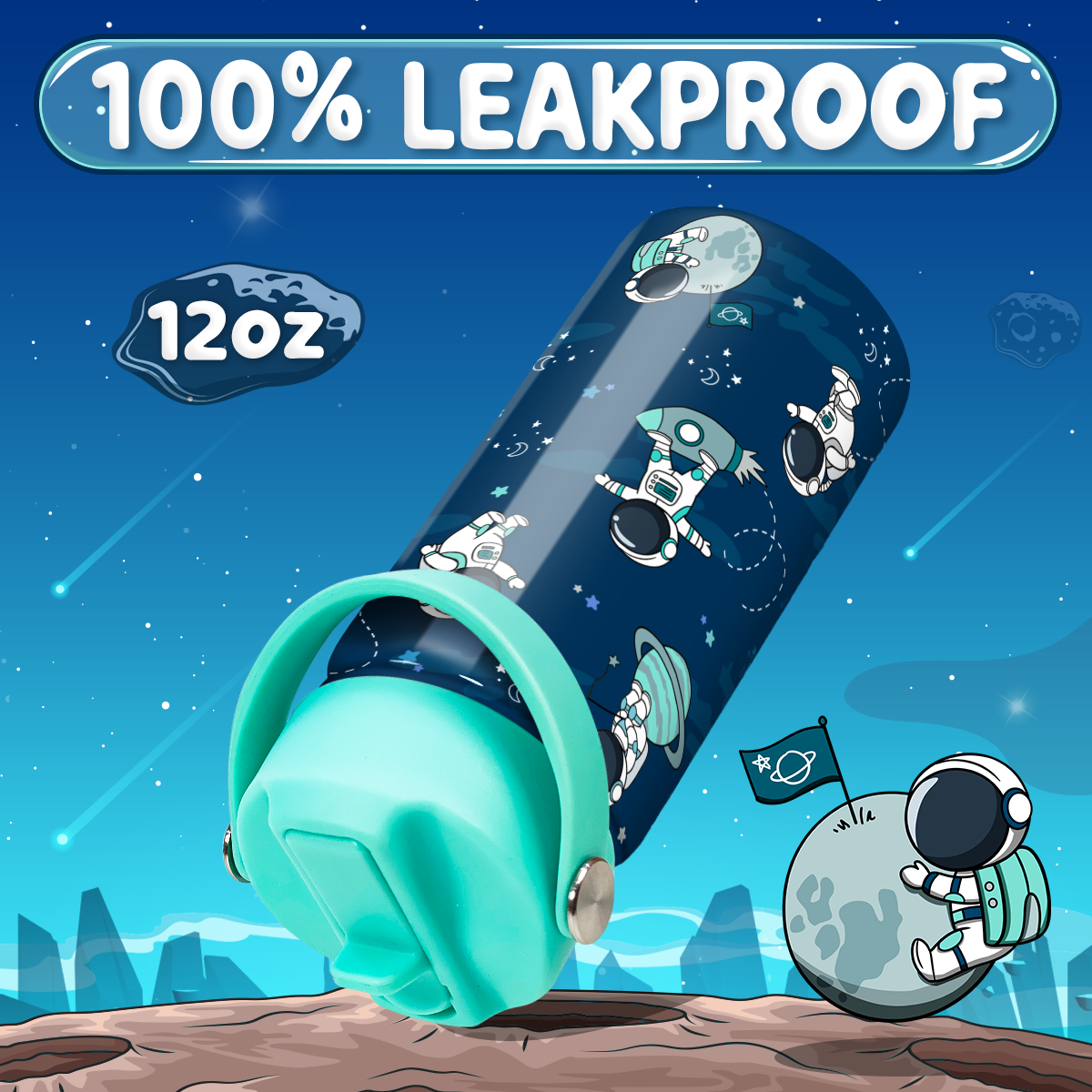 Blue Astronaut SipKid | Kids Stainless Steel Straw Lid Water Bottle 12oz