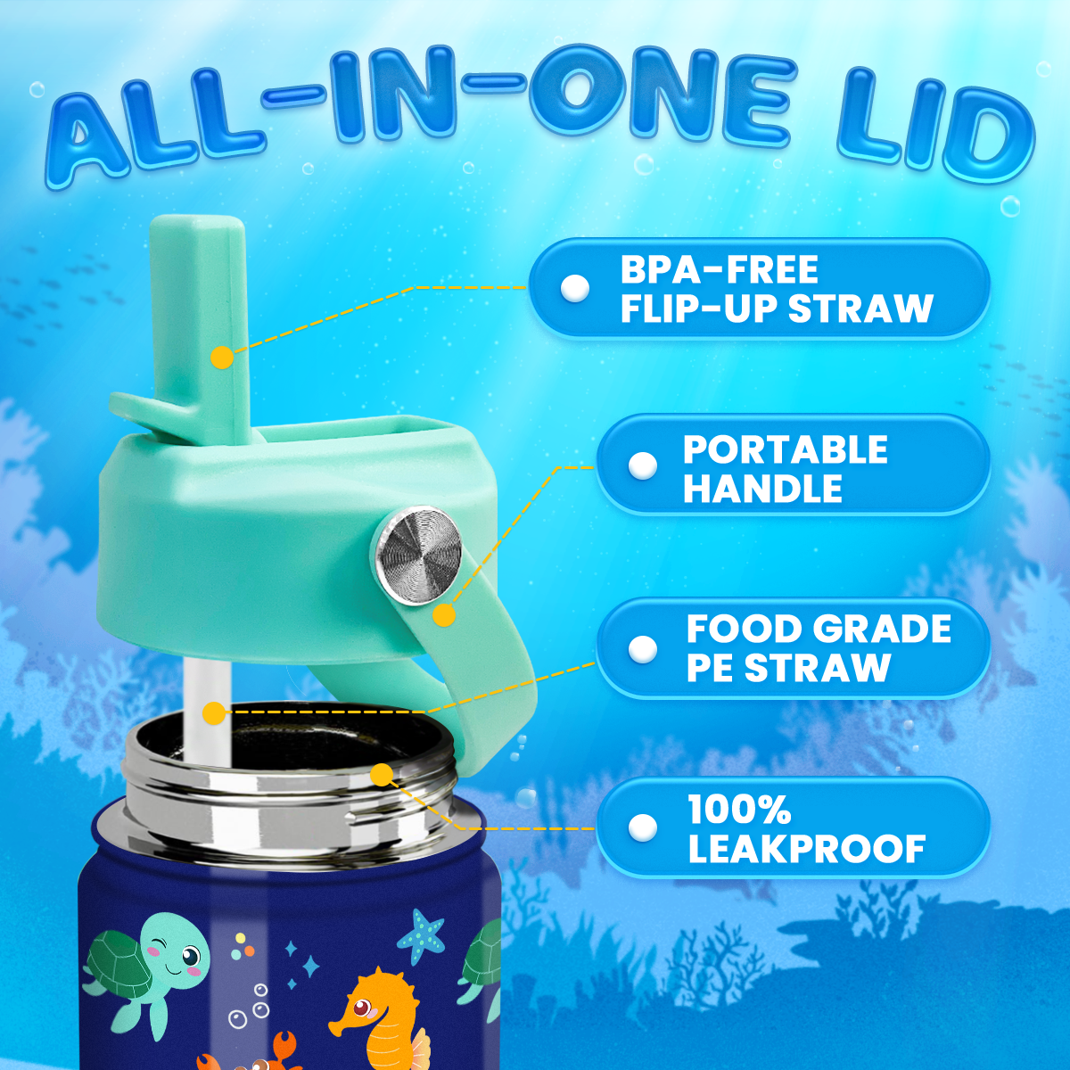 Ocean Animal 12 oz Stainless Steel Insulated Water Bottle with Straw Lid