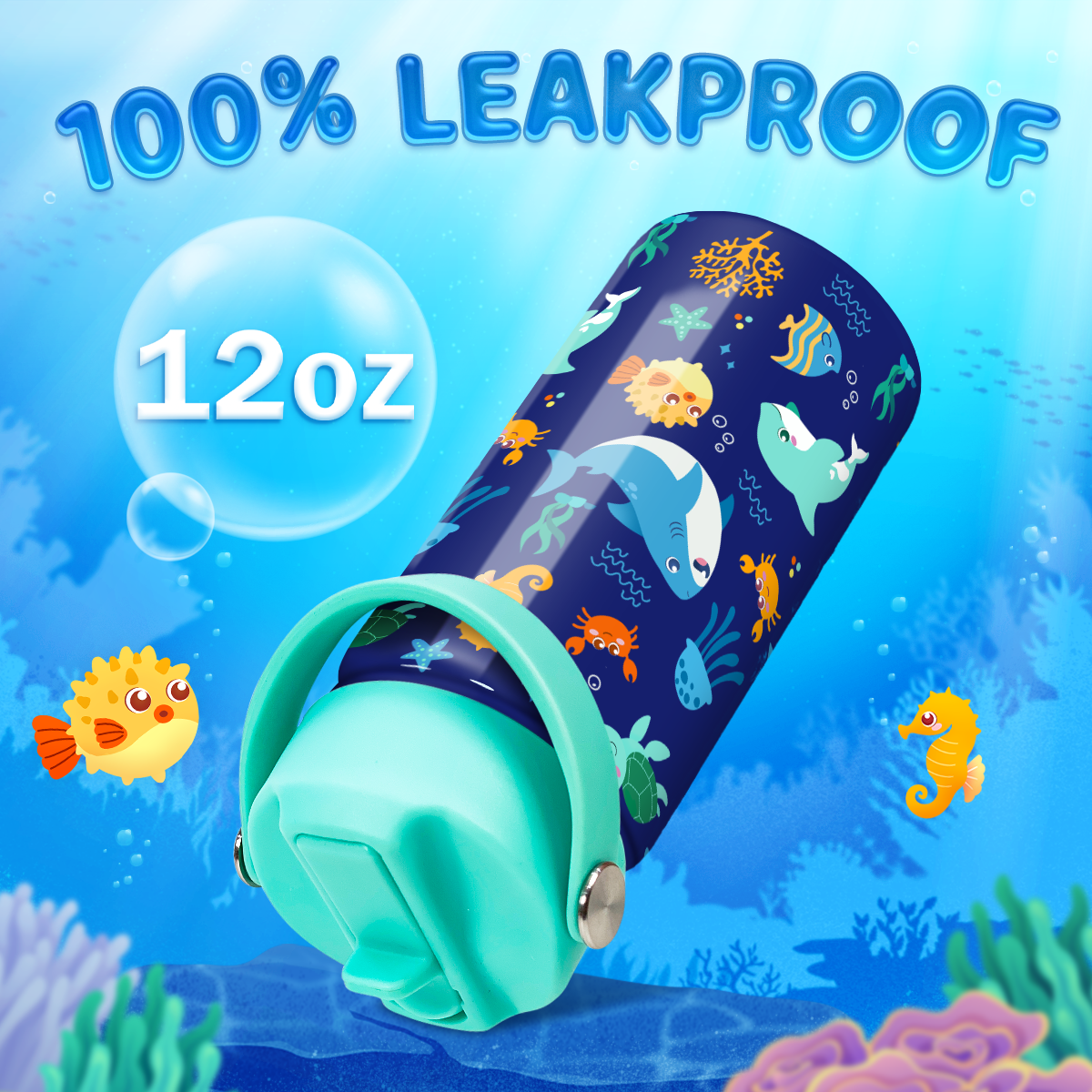 Ocean Animal 12 oz Stainless Steel Insulated Water Bottle with Straw Lid