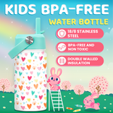 White Heart SipKid | Kids Stainless Steel Straw Lid Water Bottle 12oz