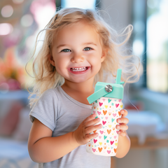 White Heart SipKid | Kids Stainless Steel Straw Lid Water Bottle 12oz