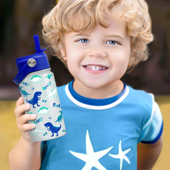 Dinosaur Water Bottle - Kids Water Bottle with Straw Lid - 12 Oz Insulated Stainless Steel Water Bottles for Toddlers Kid Boys - Travel Cup for School Sports