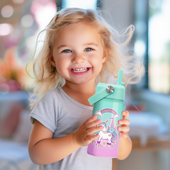 Purple Unicorn SipKid | Kids Stainless Steel Straw Lid Water Bottle 12oz