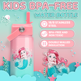 Pink Mermaid SipKid | Kids Stainless Steel Straw Lid Water Bottle 12oz