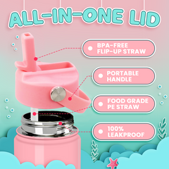 Mermaid Water Bottle for Girls - Kids Water Bottle with Straw Lid - 12 Oz Insulated Stainless Steel Water Bottles for Toddlers Kid - Travel Cup for School Sports