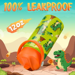 Green Dinosaur SipKid | Kids Stainless Steel Straw Lid Water Bottle 12oz