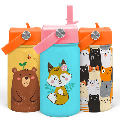 Fox Water Bottle - Kids Water Bottle with Straw Lid - 12 Oz Insulated Stainless Steel Water Bottles for Toddlers Kid Girl - Travel Cup for School Sports