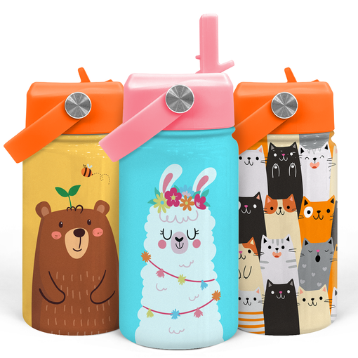 Llama Water Bottle - Kids Water Bottle with Straw Lid - 12 Oz Insulated Stainless Steel Water Bottles for Toddlers Kid Girls - Travel Cup for School Sports