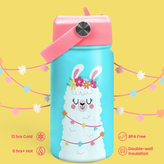 Llama Water Bottle - Kids Water Bottle with Straw Lid - 12 Oz Insulated Stainless Steel Water Bottles for Toddlers Kid Girls - Travel Cup for School Sports