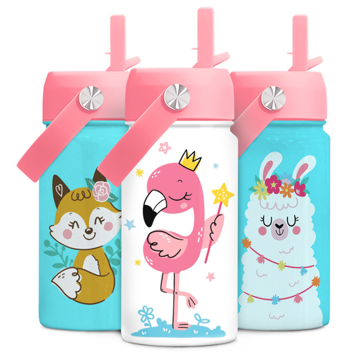 Flamingo Water Bottle - Kids Water Bottle with Straw Lid - 12 Oz Insulated Stainless Steel Water Bottles for Toddlers Kid Girls - Travel Cup for School Sports