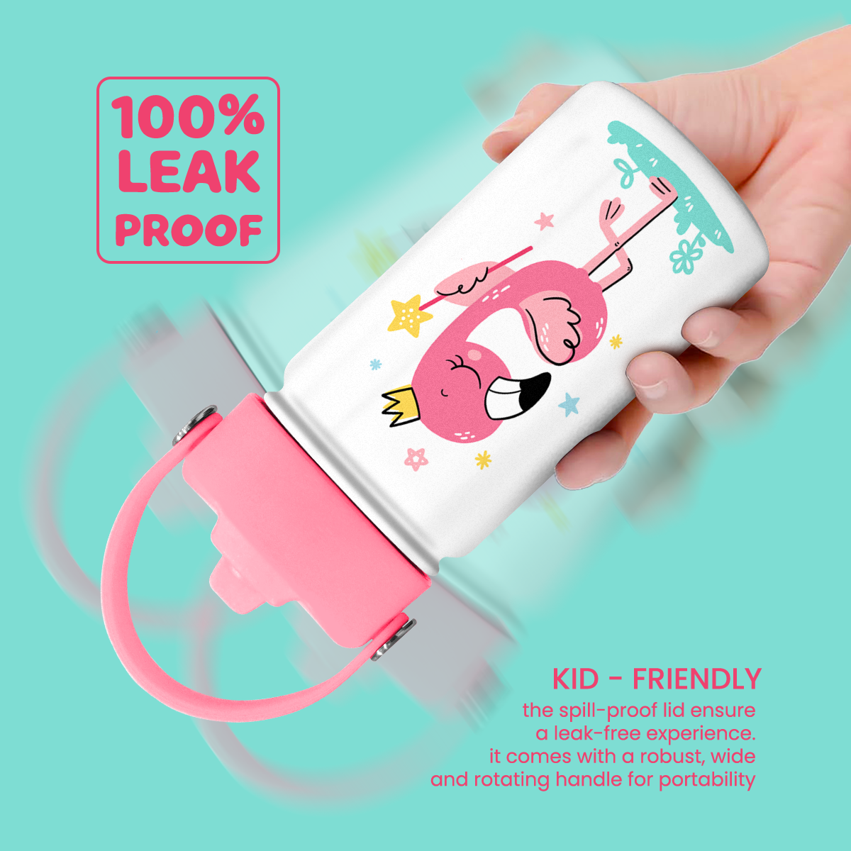 White Flamingo SipKid | Kids Stainless Steel Straw Lid Water Bottle 12oz