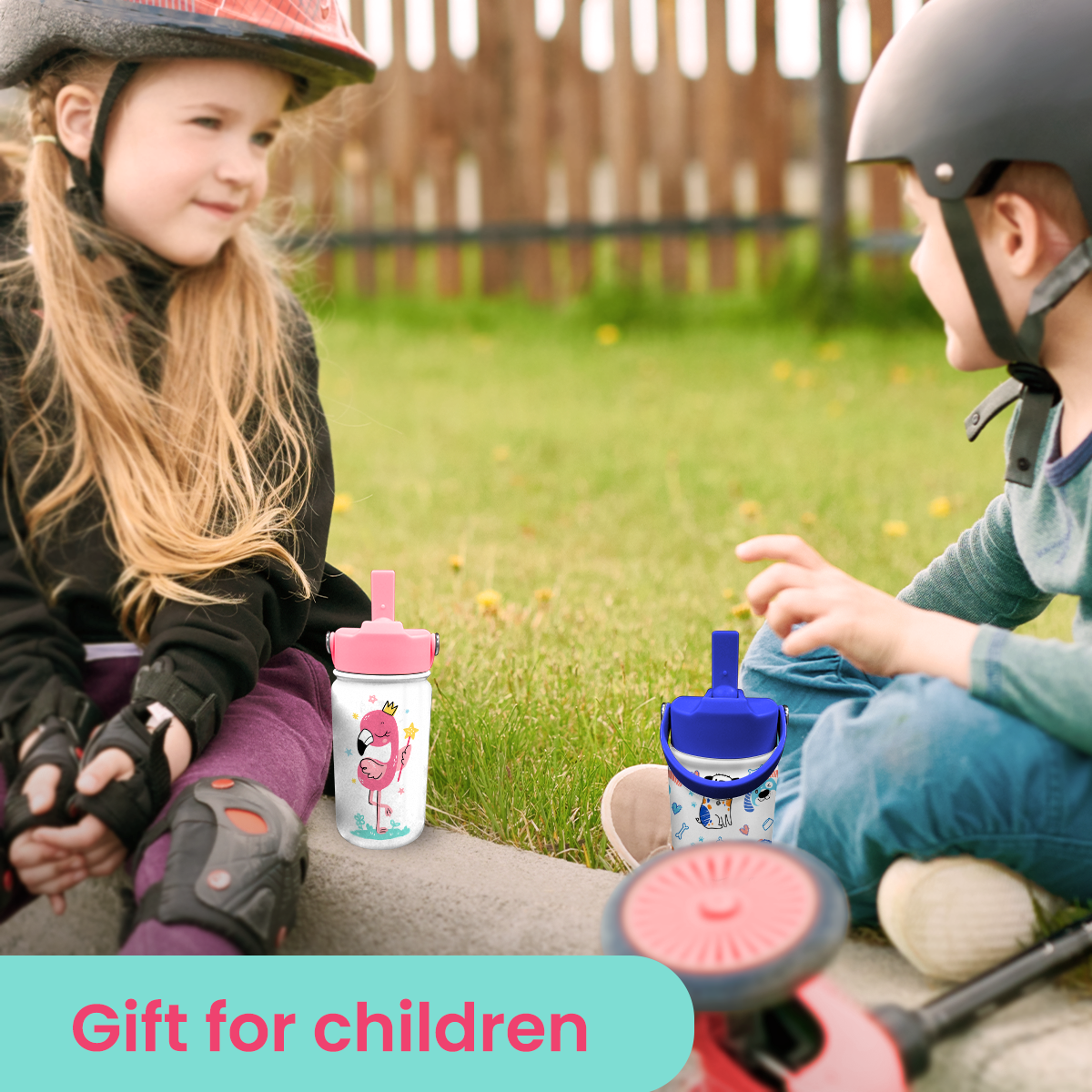 White Flamingo SipKid | Kids Stainless Steel Straw Lid Water Bottle 12oz