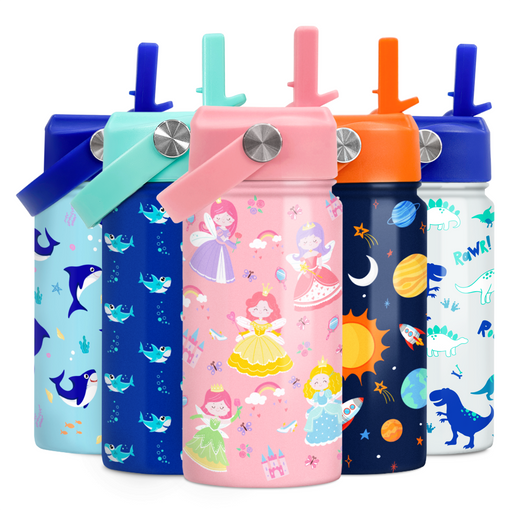 Princess Water Bottle for Girls - Kids Water Bottle with Straw Lid - 12 Oz Insulated Stainless Steel Water Bottles for Toddlers Kid - Travel Cup for School Sports