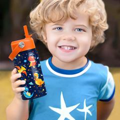 Dark Blue Dinosaur SipKid | Kids Stainless Steel Straw Lid Water Bottle 12oz